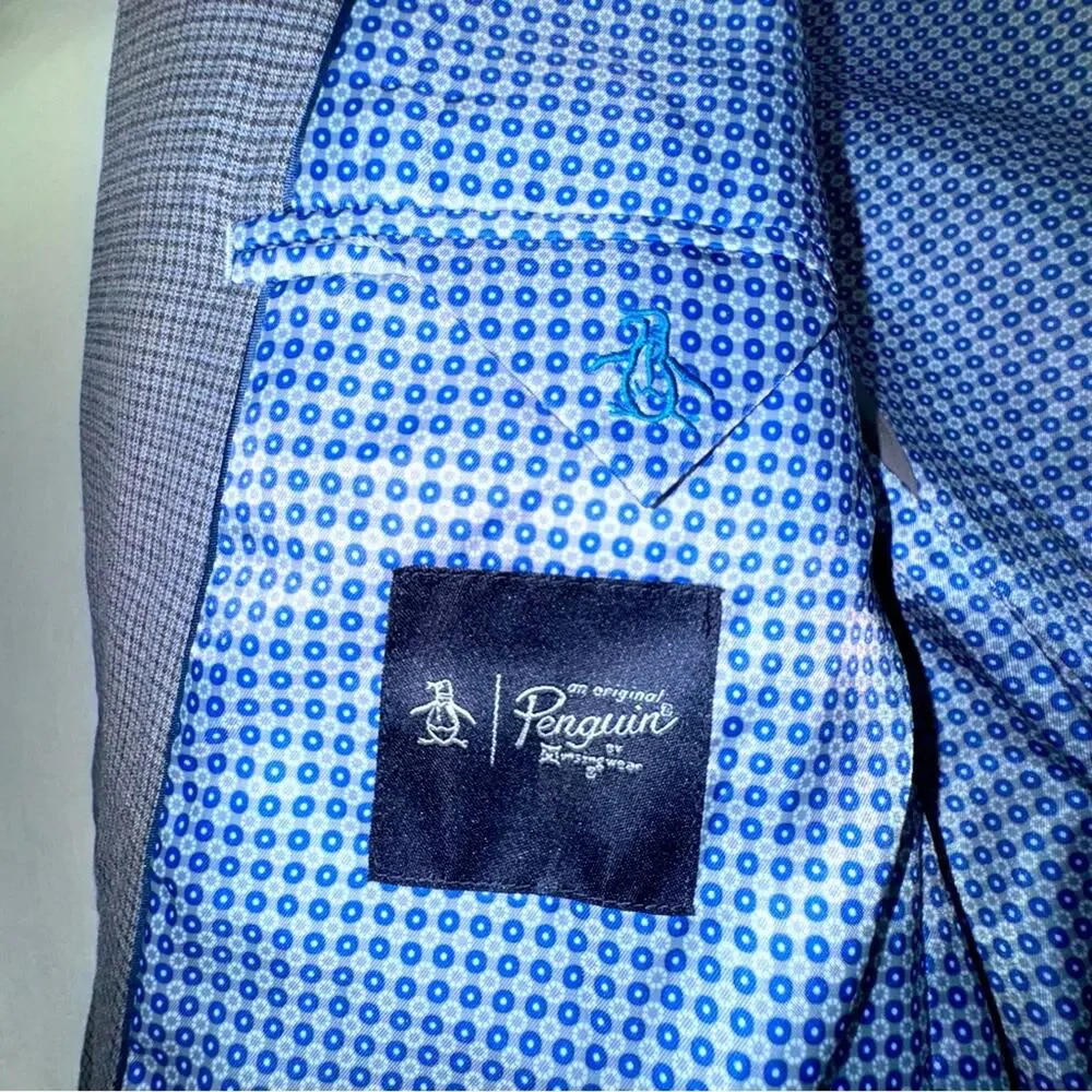 EUC Original Penguin Munsingwear Men’s Sport Coat Blazer Blue/Grey Checkered Lg